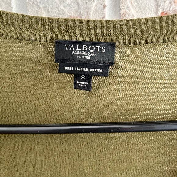 Talbot Button Down Cardigan Sweater Olive Green Petite Small with Pockets - Picture 2 of 8